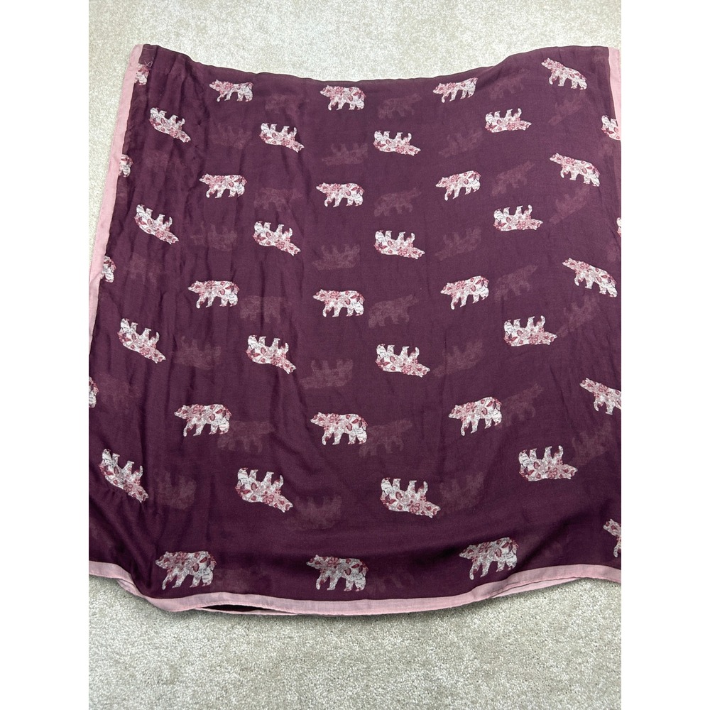 G.H. Bass Bear Floral Print Scarf Burgundy Purple Novelty Preppy NWT